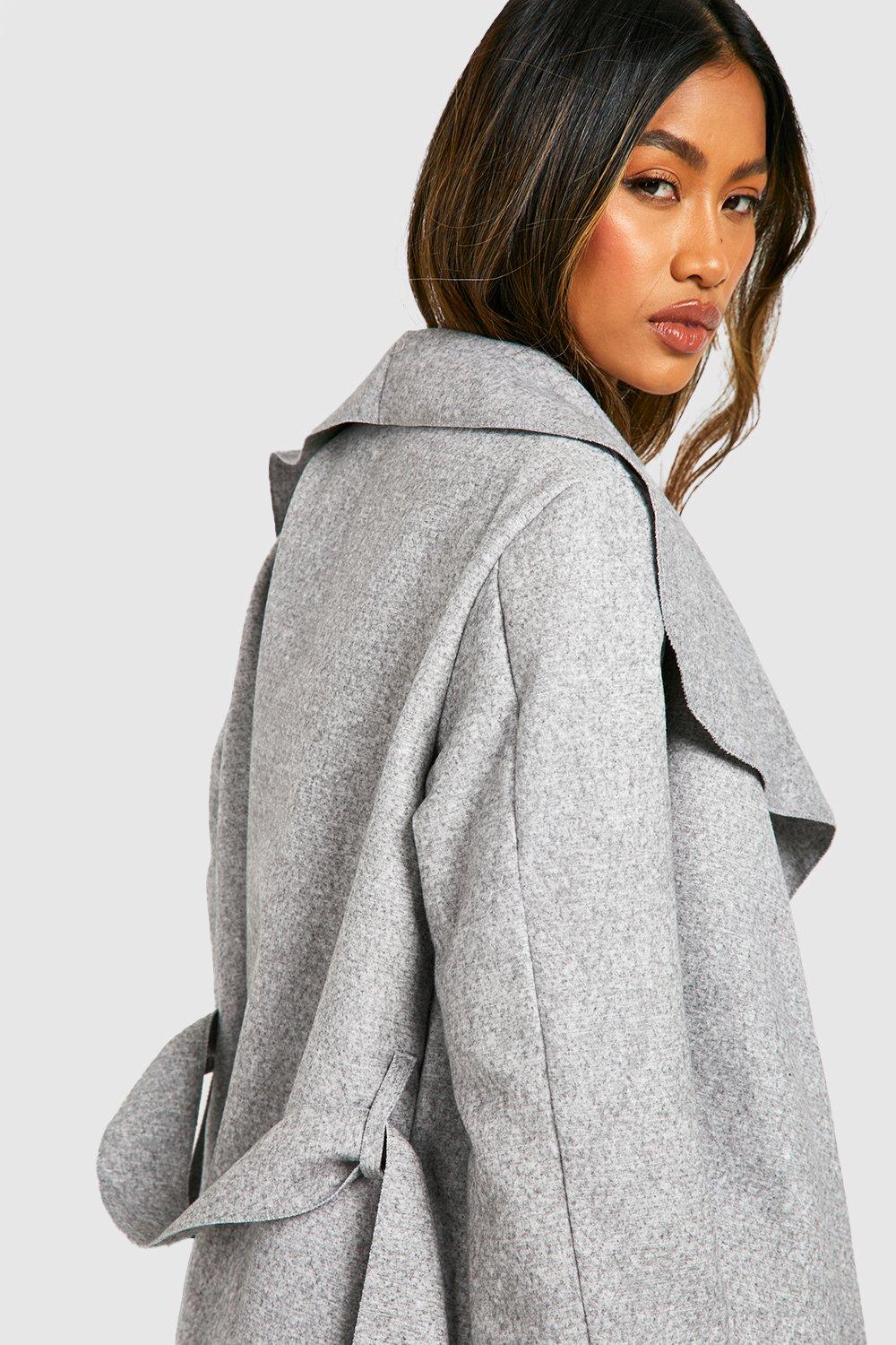 Belted shawl collar coat on sale boohoo